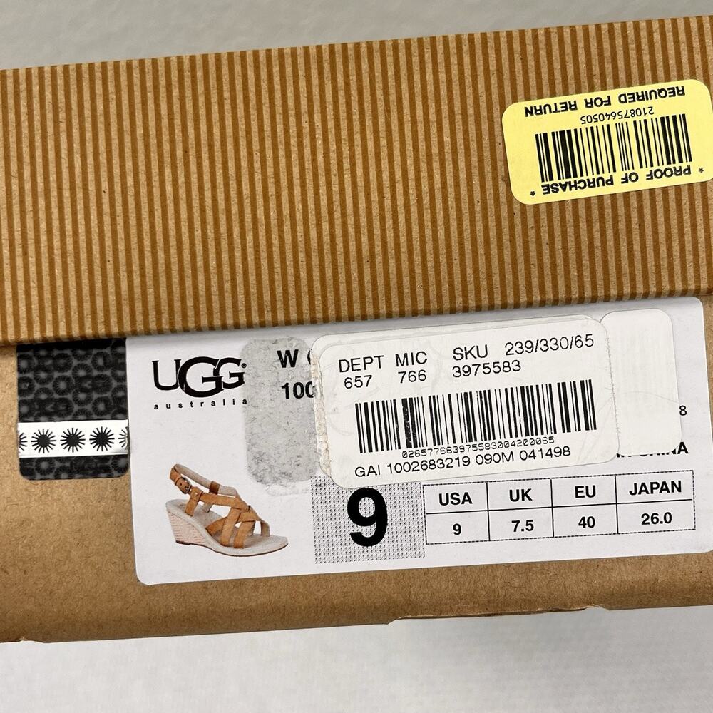 NIB Ugg Wedge High Heel Strappy Sandals Size 9 Brown Leather‎ - Picture 16 of 16